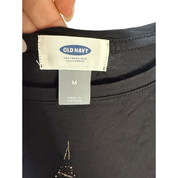 Old Navy Womens Black T-Shirt With Eiffel Tower Design M - Picture 7 of 8